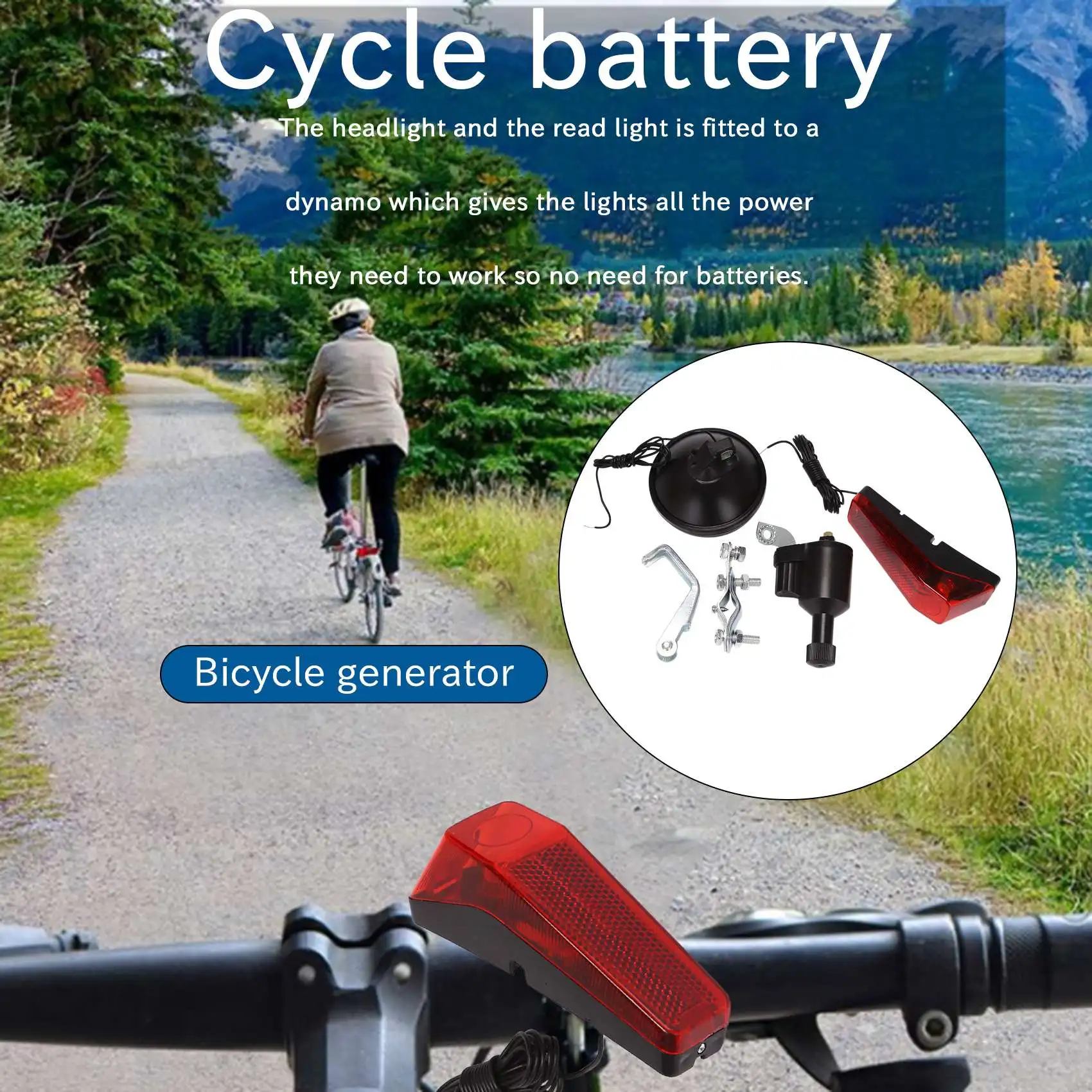 

BABP Motorized Bike Bicycle Friction Dynamo Generator Head Tail Light With Acessories