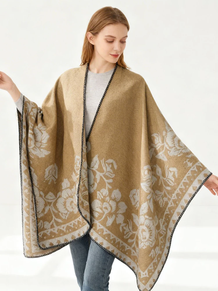 

Scarf Layers Poncho Winter Women Elegant Vintage Floral Wraps Shawl Casual Warm Soft Scarve Capa Para Mujer Pashmina Cloak Party
