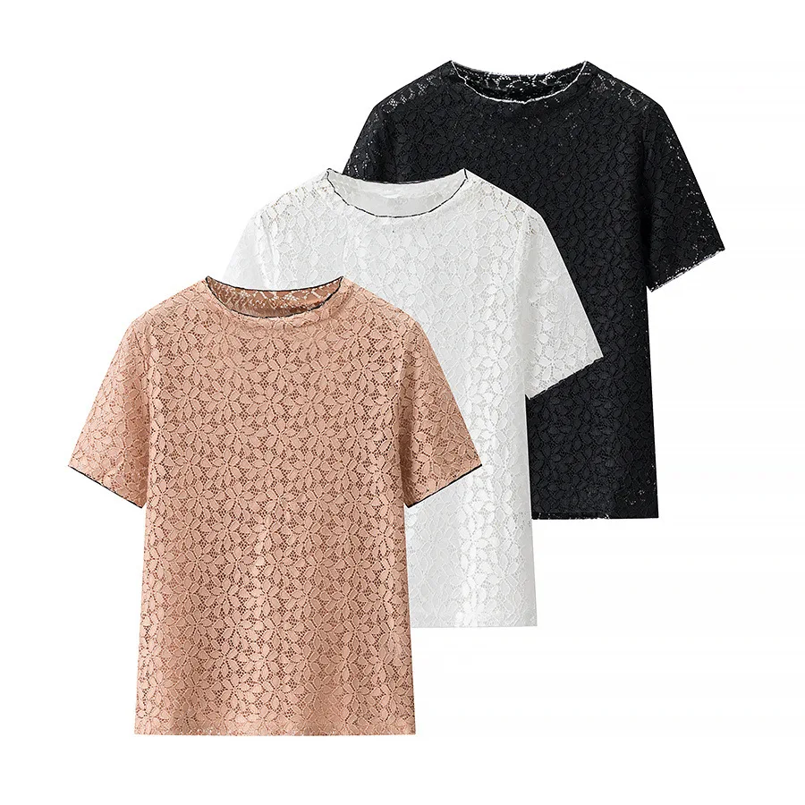 

Summer Hollow Crochet round Neck Pullover Short-Sleeved Sweater European American Style Women's Fashion Thin Wholesale