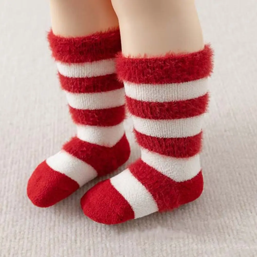 

5Paits Cotton New Year Red Socks Stripe Good Luck Baby Plush Red Socks Floor Socks Infant Hosiery Toddle Tube Socks Winter