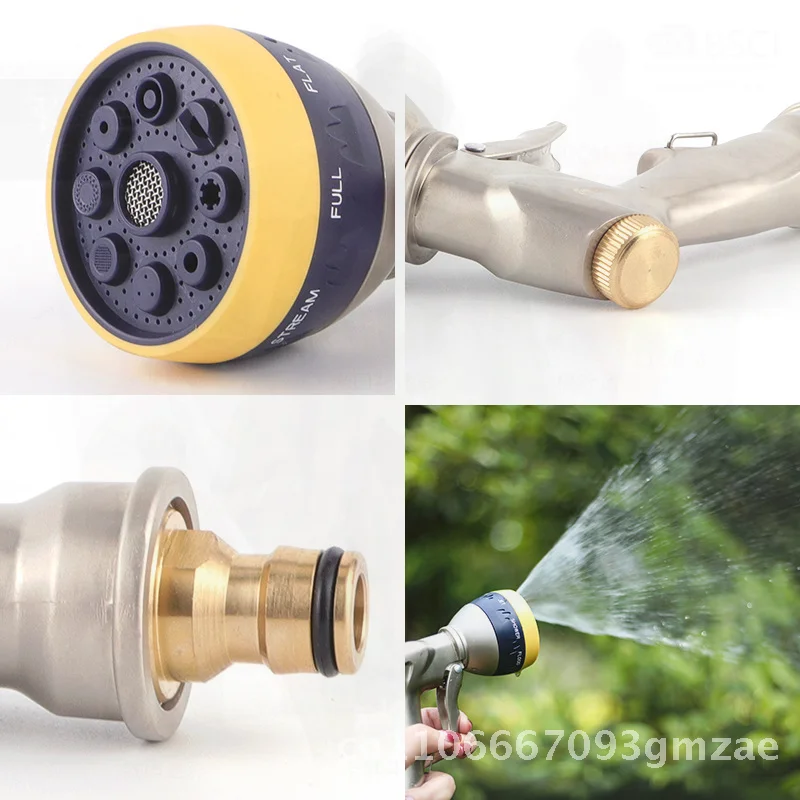 

8-функциональный металлический пистолет для мойки автомобиля для полива лесного хозяйства, резиновая насадка из АБС-пластика, регулируемый водный душ, садовый инструмент
