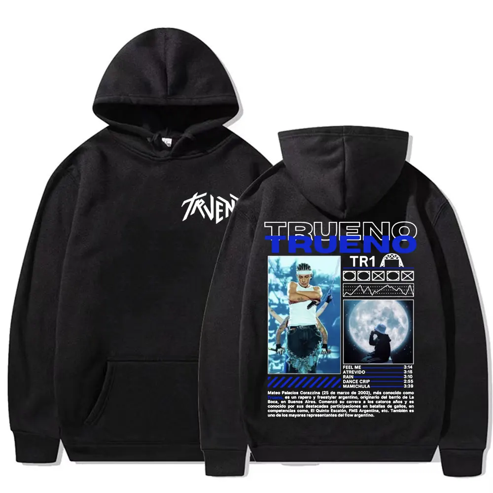 Rapper Trueno Album Tour Printed Hooded Men Women Vintage Fashion Hip Hop Sweatshirt Casual High Quality Comfort Hoodie Pullover