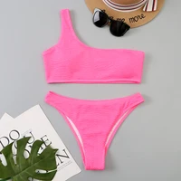 Bikinis de un solo hombro 2026, traje de baño sexy para mujer, traje de baño brasileño, ropa de playa sólida, traje de baño para nadar