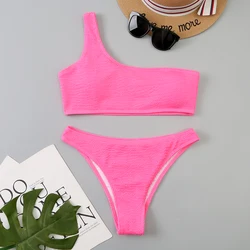 One Shoulder Bikinis 2026 Women Sexy Swimwear Female Brazilian Swimsuit Solid Beachwear Bathers Bathing Swimming Swim Suit