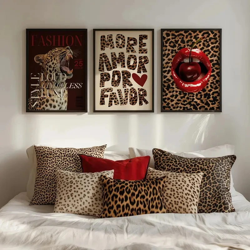 6pcs/Set Modern Leopard Print Theme Wall Art Canvas Poster Printed Materials Home Decor Bedrooms