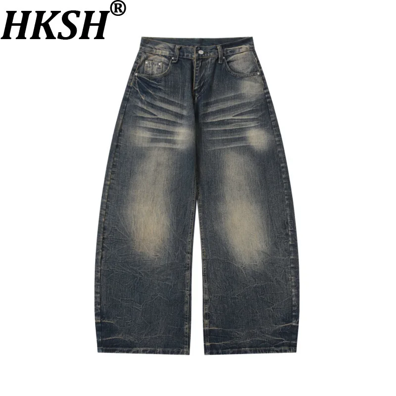

HKSH джинсы американского силуэта мужские Tide High Street Trend панк контрастного цвета потертые винтажные широкие джинсовые брюки HK17829