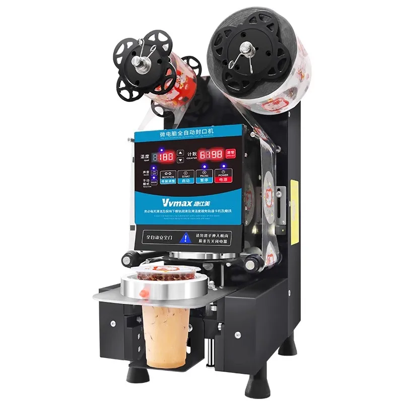 Full Automatic Cup Sealing Machine Plastic Sealer Paper Cup Milk Tea  Food Seaer Electric Bubble Tea Film English Version