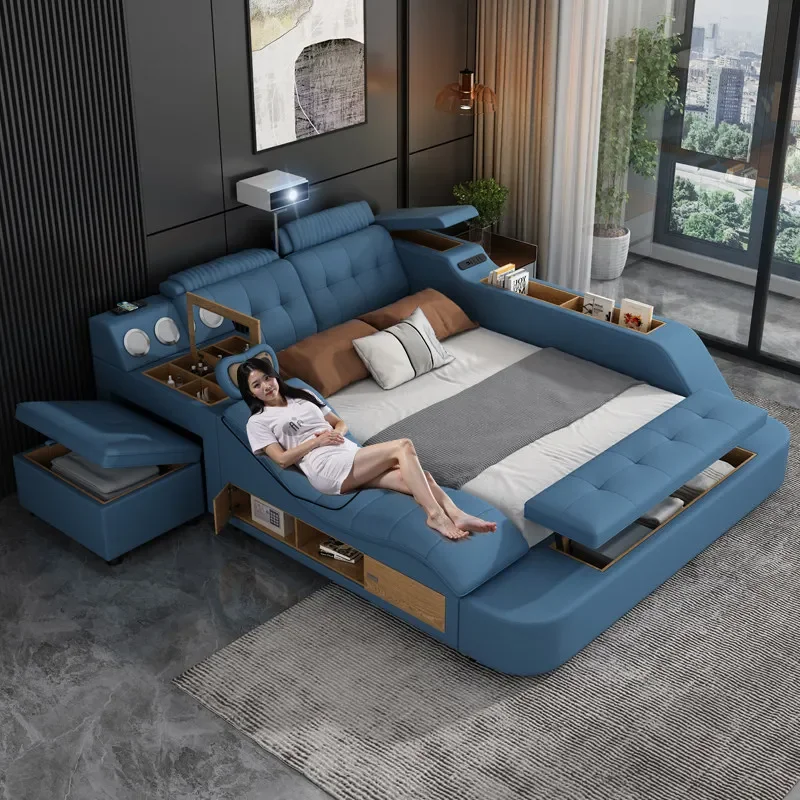 150x200cm Massage Storage Bed Bedroom Frame Full King Sizes Frame Double Bed Queen Multifunction Headboard Cama Luxury Furniture