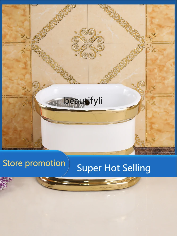 Balcony Golden Mop Pool Ceramic Mop Pool Automatic Washing Mop Sink with Double Drive Rotating Basin