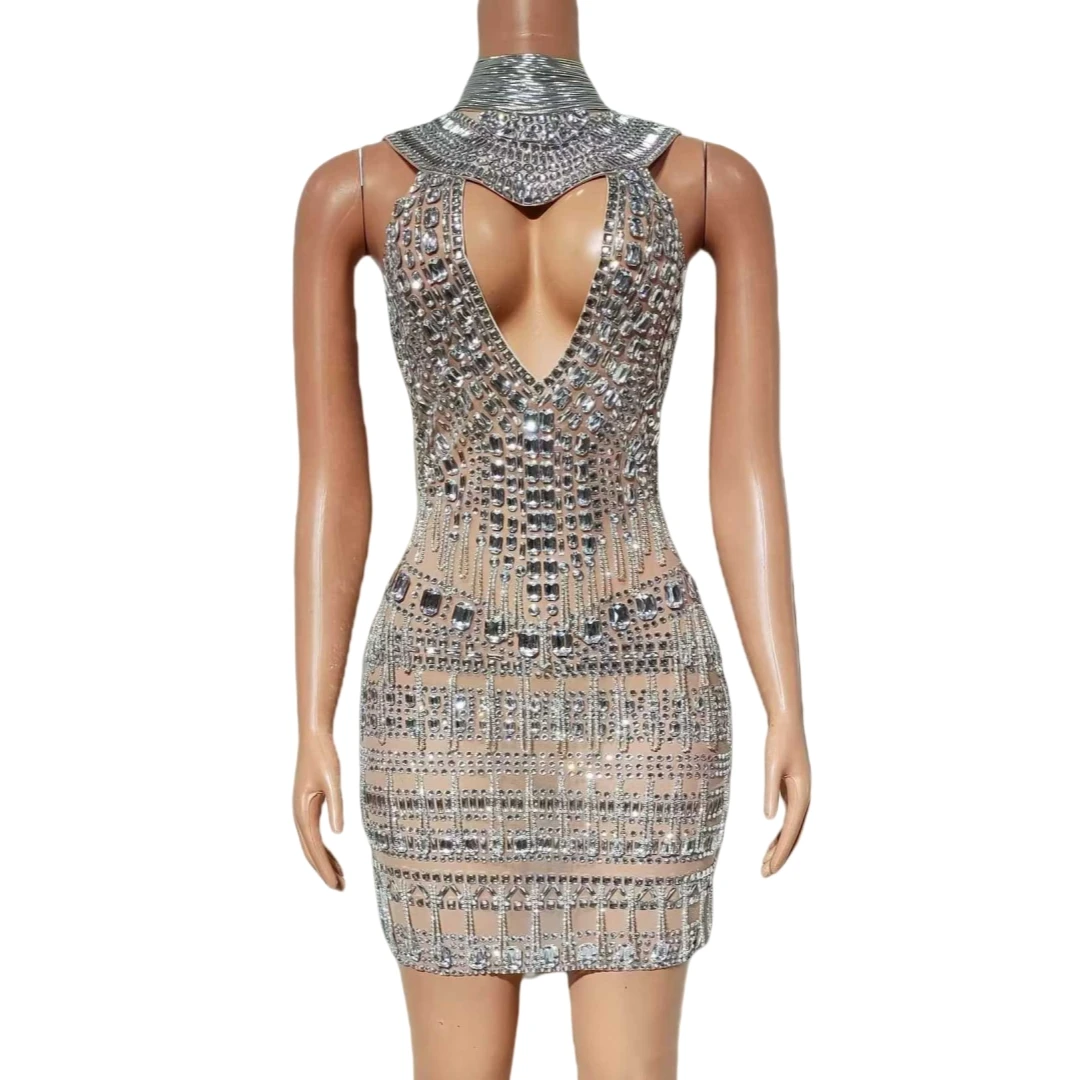 Birthday Evening Sparkle Women Rhinestone Dress Homecoming Celebrate Las Vegas Show Drag Queen Costume