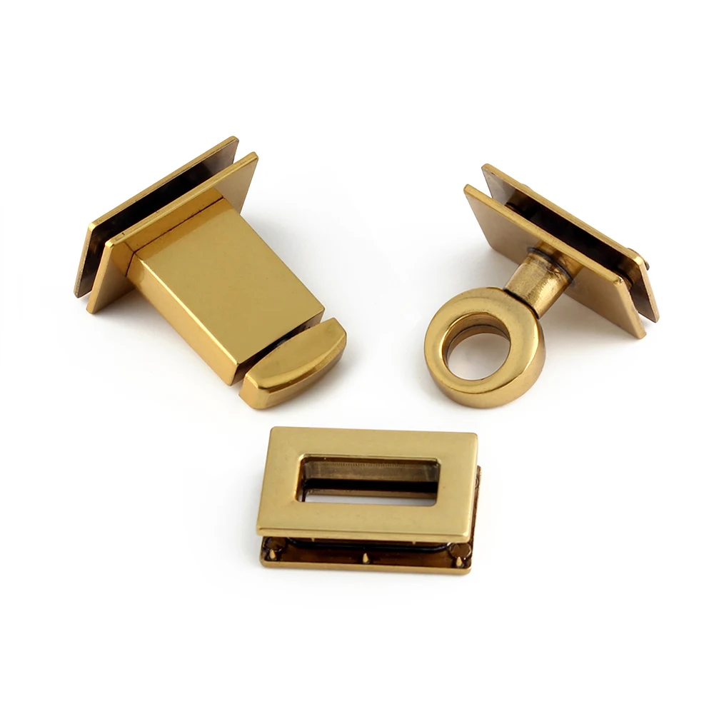 1/4/10Sets 35x28mm Satin Gold Metal Rectangle Twist Locks For DIY Leather Handbag Purse Bags Turn Lock Clasp Buckle Accessories