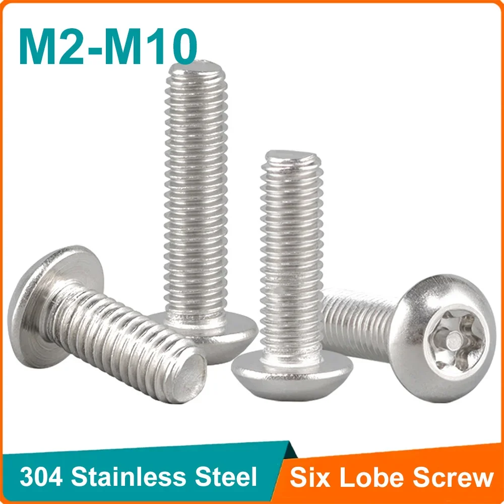 304 Stainless Steel M2 M3 M4 M5 M6 M8 M10 Six Lobe Torx Button Round Head with Pin Anti-theft Tamper Proof Security Screw Bolt