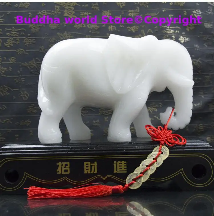 Home Company office business high-grade Decor  mascot ZHAO CAI White jade elephant Christmas FENG SHUI ART Statue