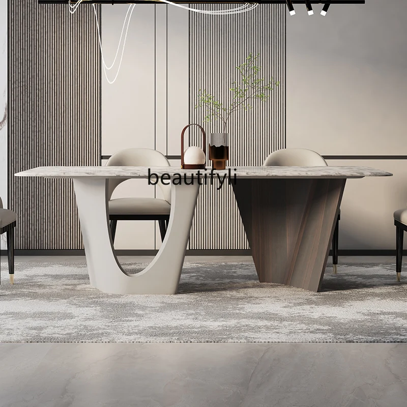 Natural marble dining table rectangular modern simple light luxury high-end designer dining home