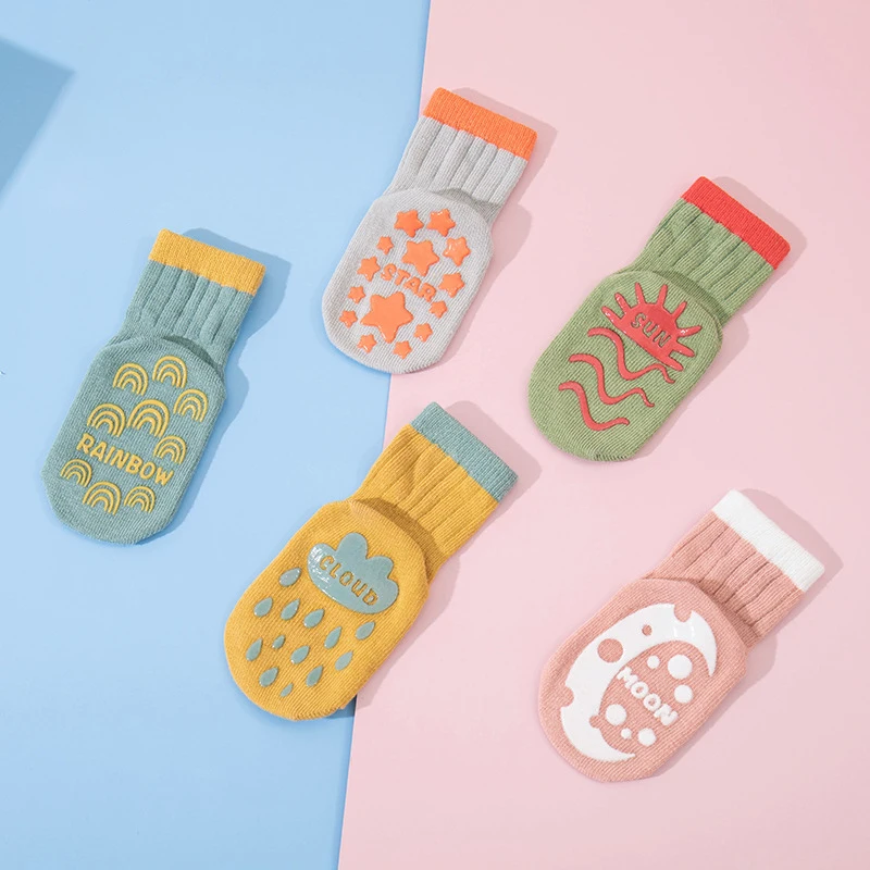 3 Pairs/lot 0-5Y Newborn Baby Socks Spring Autumn Floor Kids Socks Non Slip Loose Mouth Middle Tube Contrast Color Children Sock
