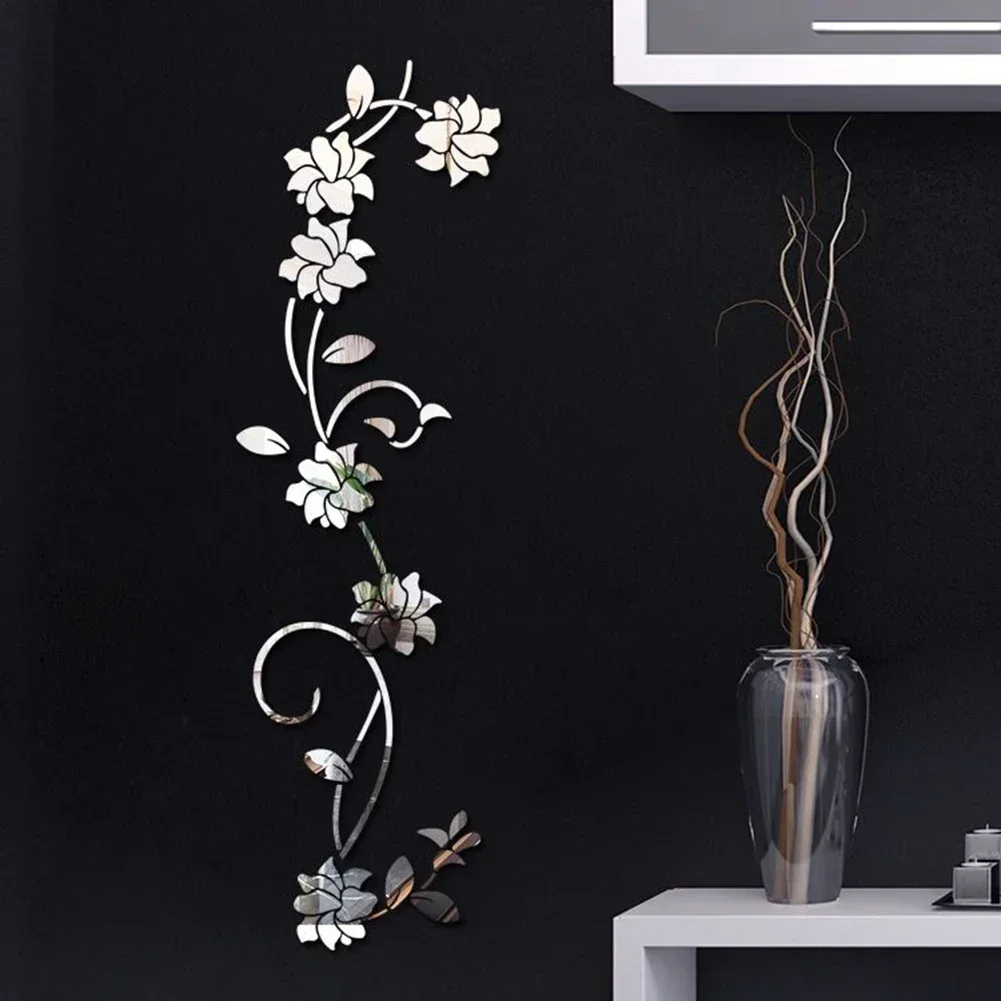 3D Rattan Wall Stickers Acrylic Flower Vine DIY Decal Wardrobe Mural Mirror Effect For Living Room Bedroom Home Decoration