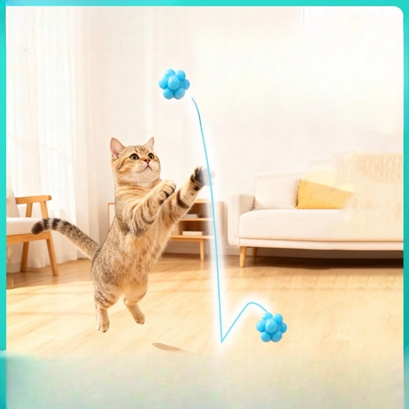 Pelota elástica poligonal de juguete para gatos, pelota para gatos resistente a mordeduras, pelota de juguete de alta elasticidad, juguete para aliviar el placer del gato
