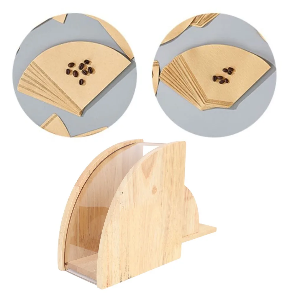 Solid Wood Coffee Filter Holder Large Capacity Dustproof Design Coffee Filter Organizer Fan Shaped Smooth Polished Edges