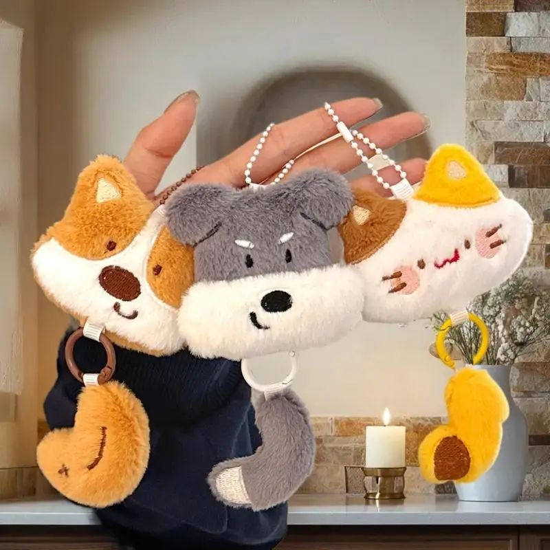 قلادة قطيفة على شكل كلب كرتوني لطيف على شكل ذيل صغير؛ سلسلة مفاتيح أنيقة وزخرفة حقيبة الظهر؛ هدية مثالية للأصدقاء والشركاء.