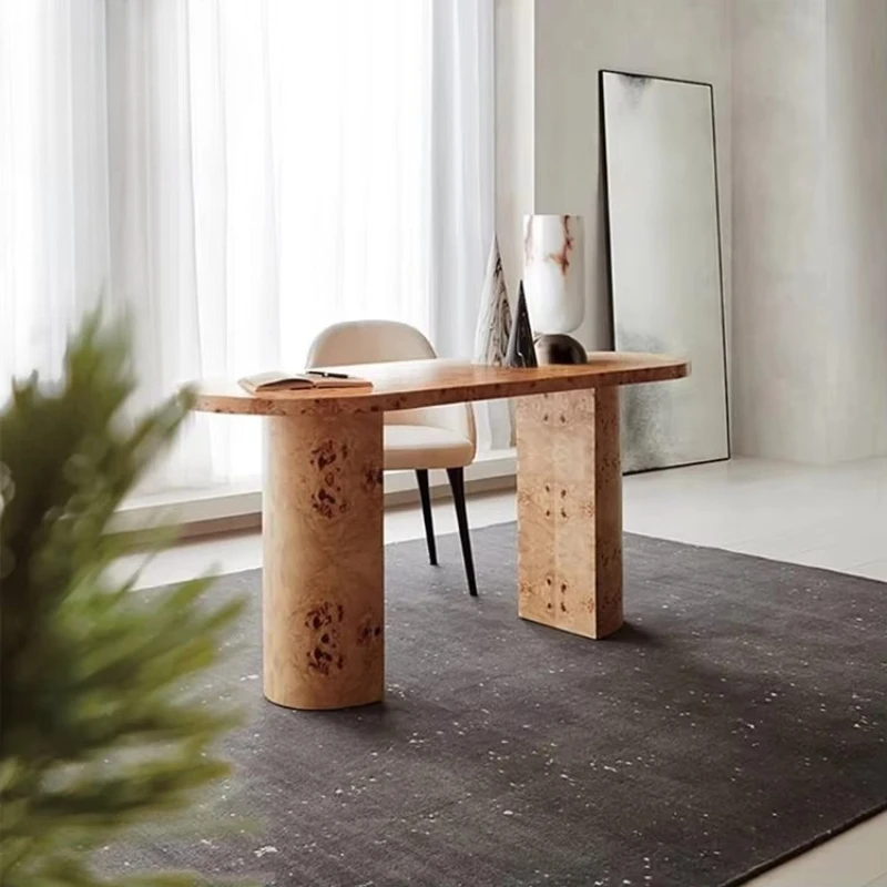 

American Villa Bedroom Oval Wooden Dresser with 3 Drawers Hotel Tree Tumor Pattern Vintage Desk Furniture