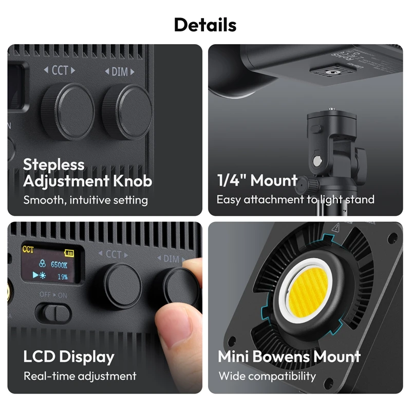 Ulanzi ML100Bi ML100RGB 100 Вт COB Видеолампа 2700–6500 К Двухцветная 360° °   Комплект светодиодов для фотостудии RGB CRI 95+ для прямой трансляции