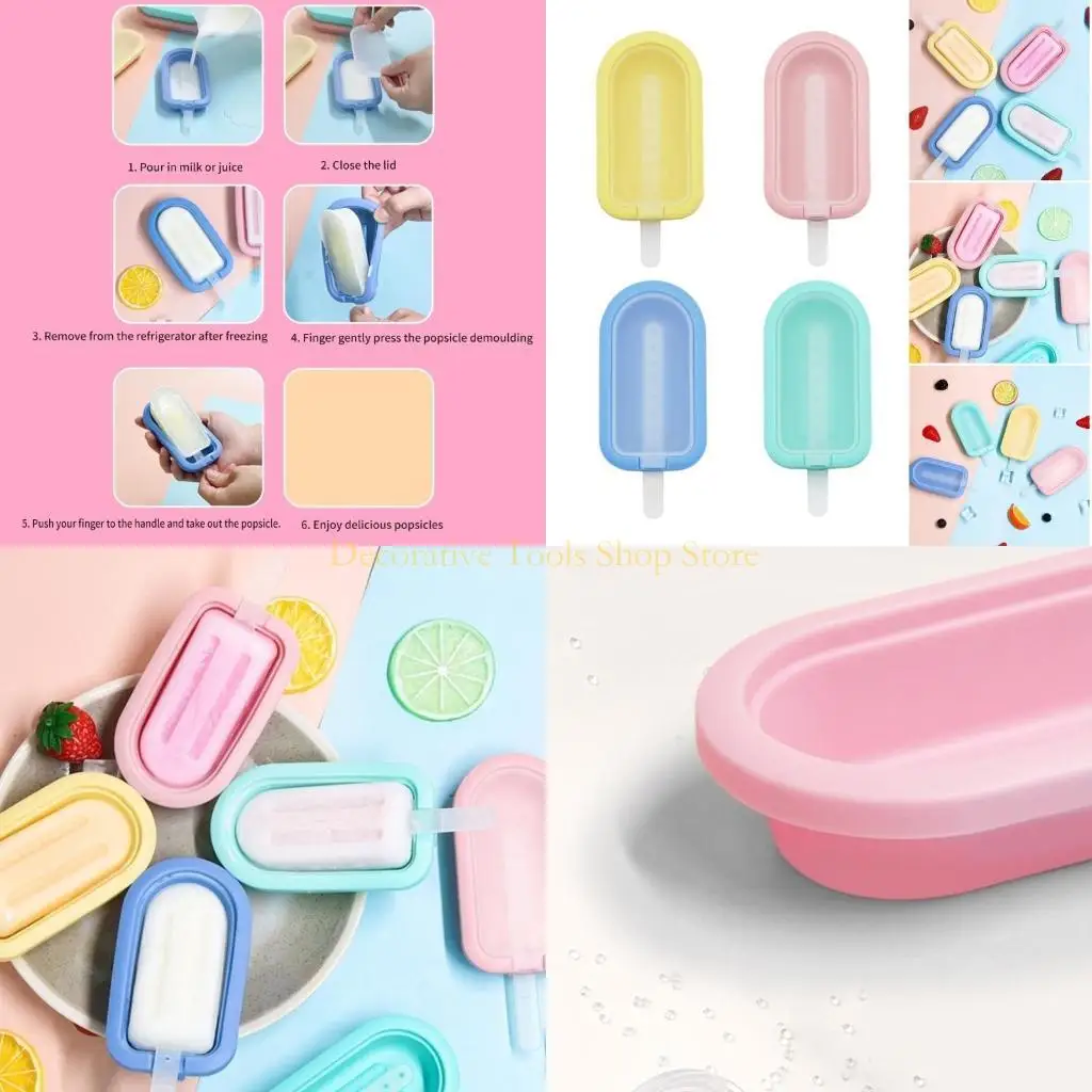 

QX2E Pack Of 4 Silicone Ice Lolly Maker with Dishwasher Safe Ice Cream Moulds Popsicles Making Molds