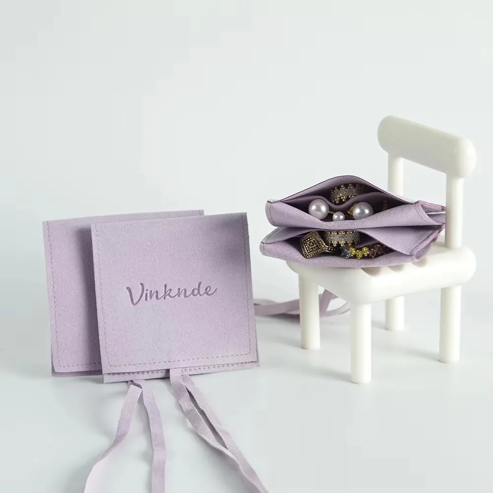 

50Pcs Custom Logo Flap Microfiber Jewelry Pouch String Closure Suede Velvet Jewellery Ring Bag Can Personalized for Wedding Gift