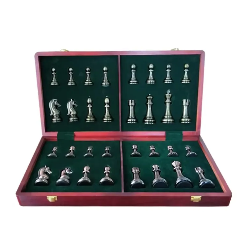 

Luxury Metal Pieces Chess Set With Wood Foldable Chessboard Puzzle Board Game for Children Adult