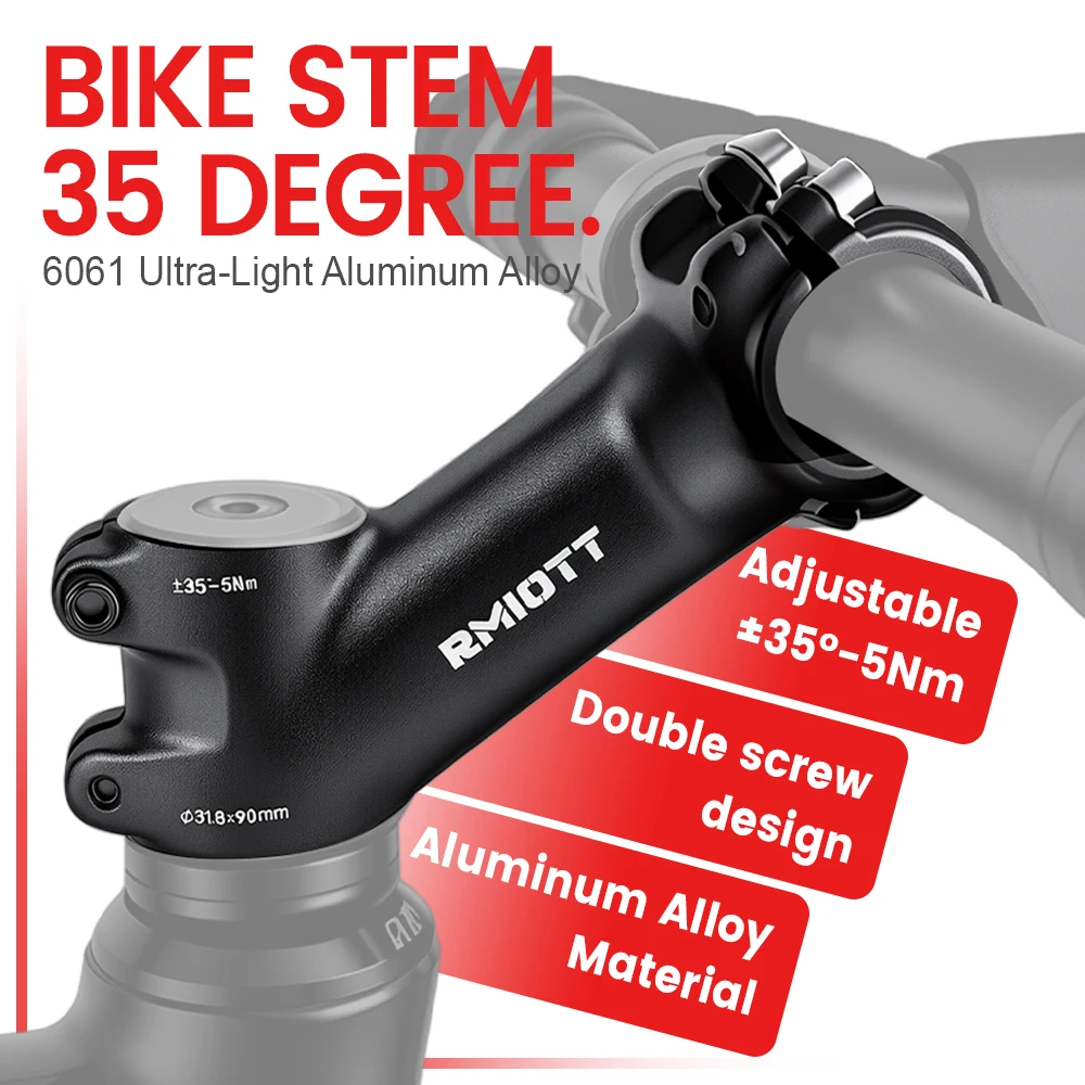 RMIOTT Bike Stem 31.8 Bicycle Handlebar Stem 31.8 * 70/80/90/100/110mm MTB Power Aluminum Alloy 35 Degrees Cycling Accessories