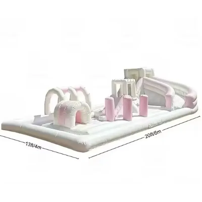 Popular Outdoor Inflatable Splash Pad Water Park Pastel Green Inflatable Obstacle Course for Kids