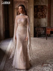 Vestido De Novia largo hasta el suelo, traje elegante De cuello alto, con lentejuelas y perlas De lujo, estilo sirena