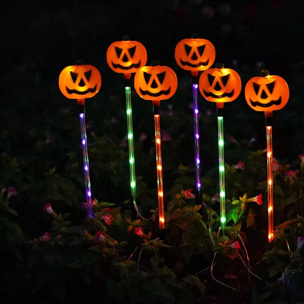6PC/Set Halloween Outdoor Solar Purple Orange Green LED Garden Lights Waterproof Lawn Yard Path Pumpkin Ghost Cat Decorations