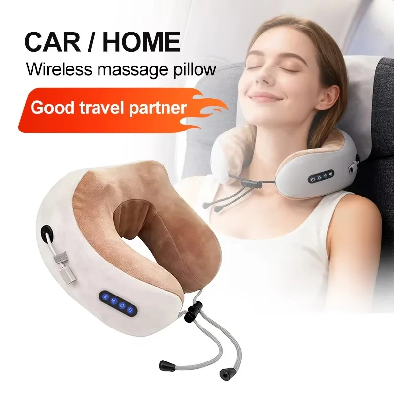 Upgraded soft and skin-friendly memory foam 4-button U-shaped massage pillow, suitable for family travel significant other