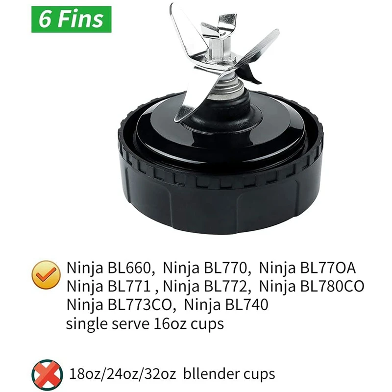 6 Fins Extractor Blades Replacement Parts For Nutri Ninja BL770 BL780 BL660 Blender, 16 Oz Single Serve Cup Set