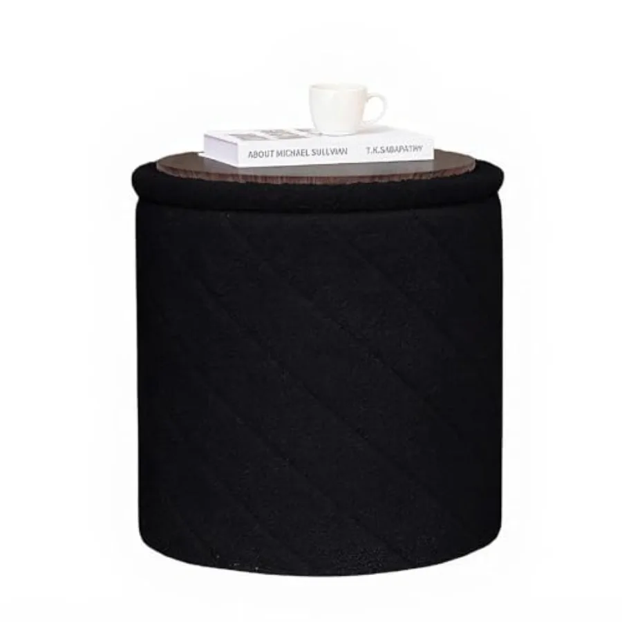 

B FSOBEIIALEO Ottoman with Stroage, Boucle Round Storage Ottoman with Tray, Feet Rest Stool for Dorm Room, Living Room, 16.93"x