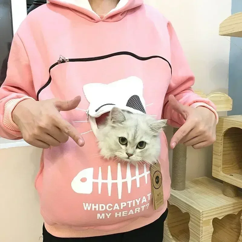 Hoodie Musim Dingin Sweter Pria Wanita Kantung Hewan Tudung Pullover Blus Atasan Wanita Membawa Anjing Kucing Kaus Bernapas 3XL