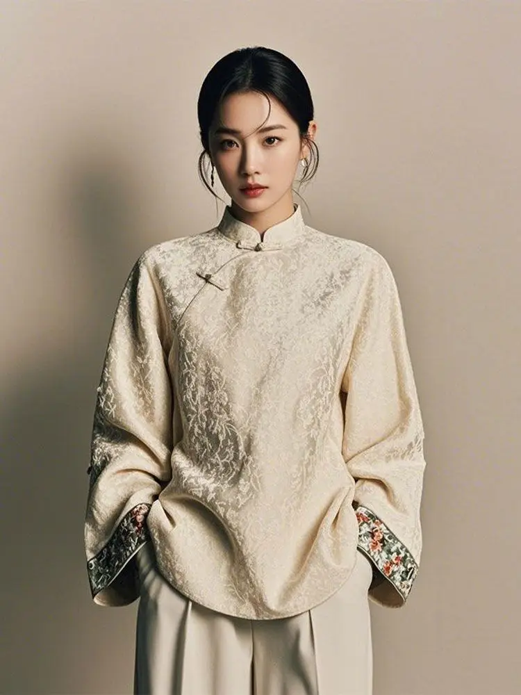 

​​2025 New Chinese Style Blouse Women Modern Tang Shirt Frog Button Spring Top​