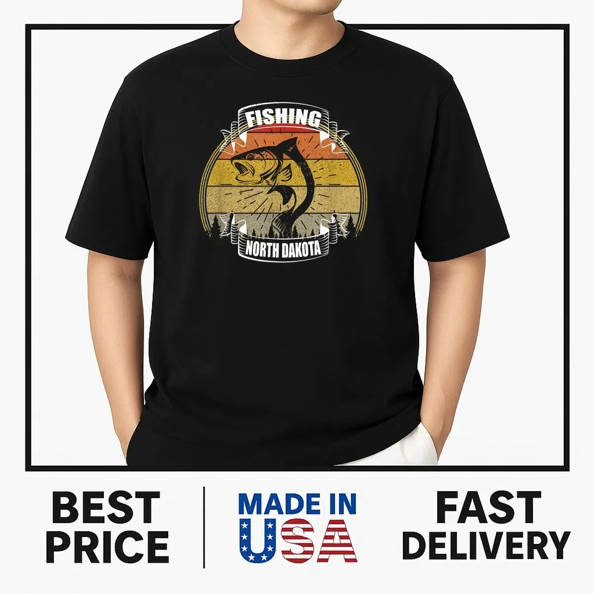 State of North Dakota Fisherman Fish North Dakota Fishing T-Shirt NEW ITEM