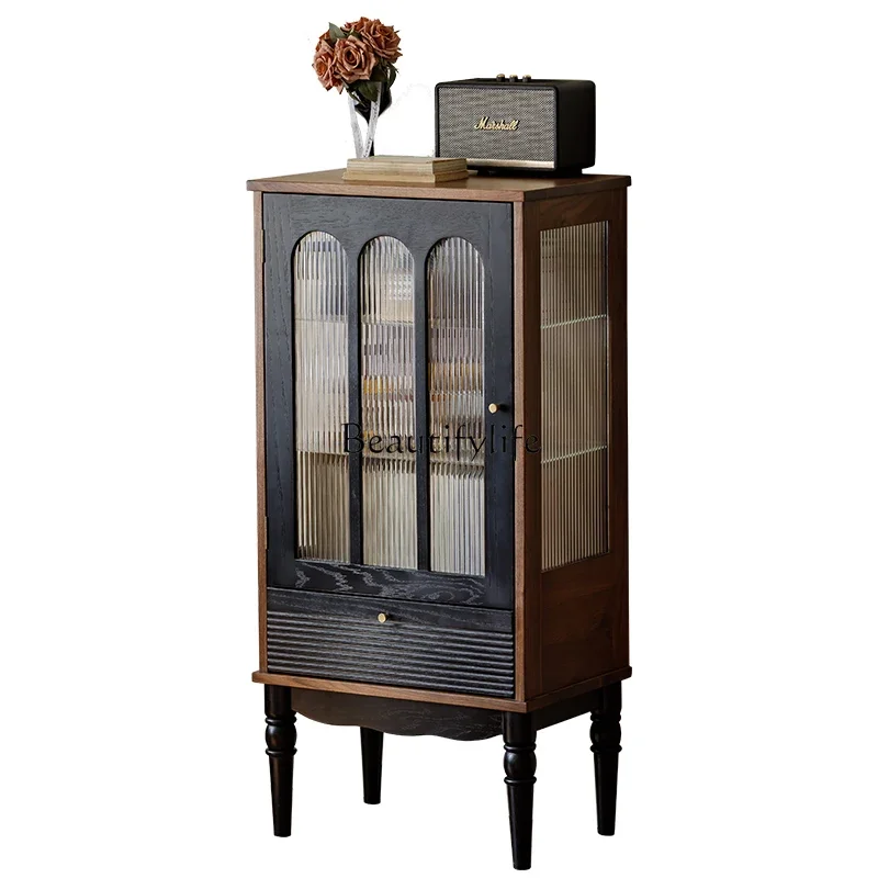 

LNorth American black walnut all solid wood French antique glass door wine cabinet American locker