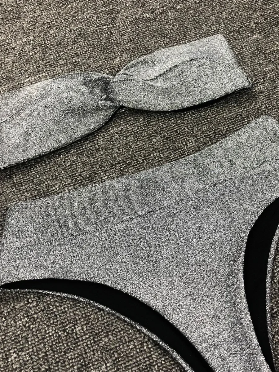 Bikini Bandeau brillante para mujer, traje de baño de dos piezas con purpurina brillante, cintura alta, Sexy, 2024