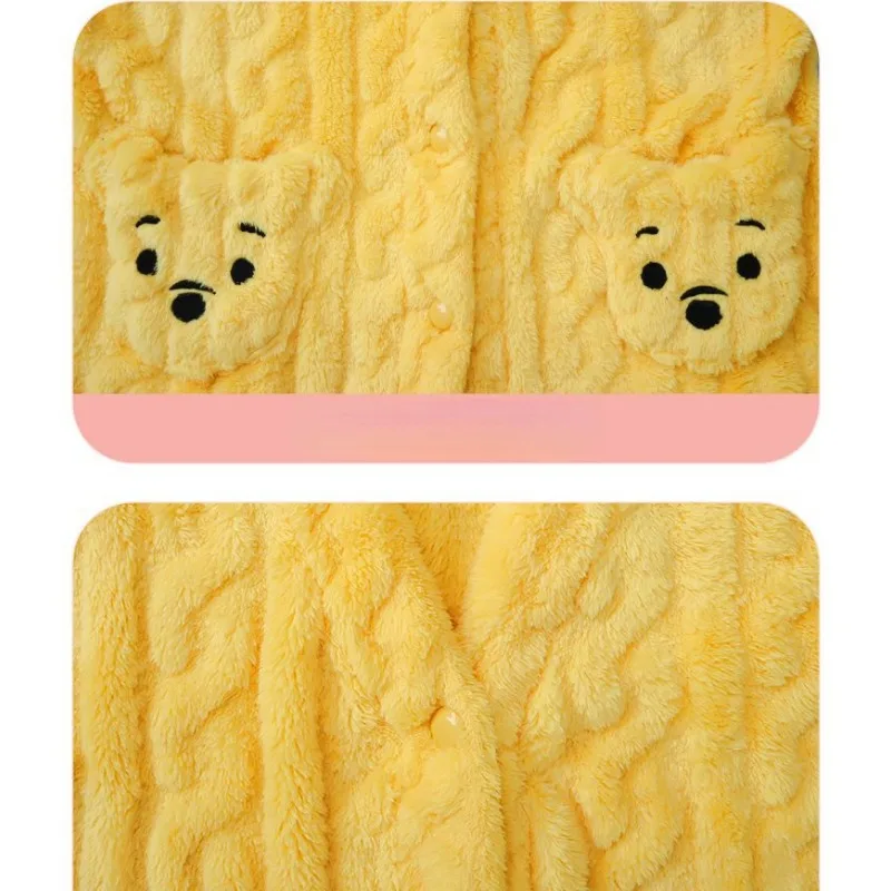 2023 New Bear Winter Pajamas Female Coral Velvet Loungewear Warm Suit Autumn Cute Cartoon V-neck Homewear Thicken Nightwear