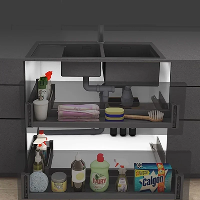 Kitchen Furniture Under Sink Storage Basket 2 Tier Pull Out Drawer Baskets