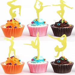 24Pcs/set Glitter Gymnast Paper Cupcake Toppers Gymnastics Girl Cake Topper Picks for Baby Shower Birthday Wedding Party Decor