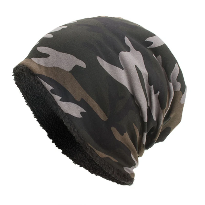 1pc Men Women Winter Warm Cotton Baggy Beanie Hat Camouflage Print Thick Faux Fleece Lining Cold Weather Snow Ski Skull Cap Hot