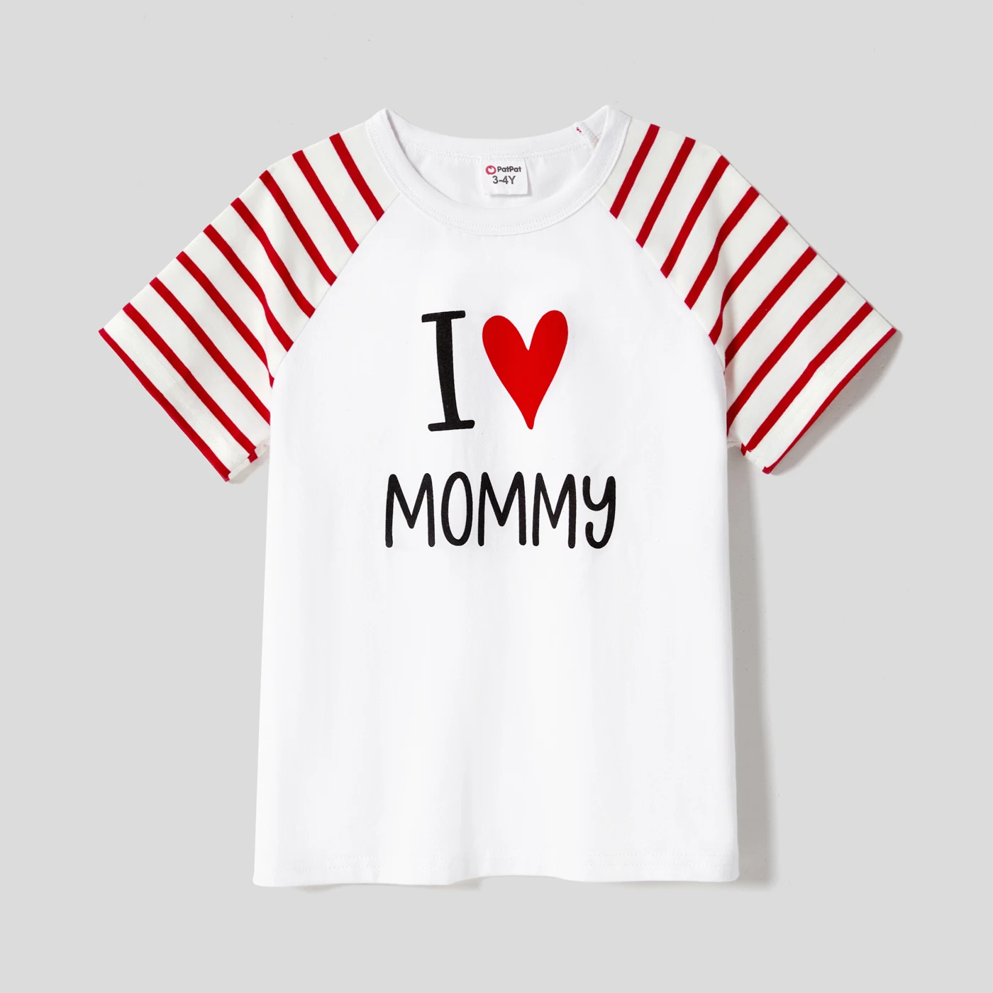 PatPat Family Matching Outfits Raglan Sleeve T-shirts and Allover Red Heart Print Surplice Neck Ruffle-sleeve Belted Dresses Set