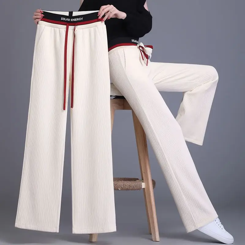 Imagem -02 - Calça Larga com Elástico de Cintura Alta Feminina Calça Solta Bloco de Cores Calça Que Combina com Tudo Moda Casual Outono Inverno