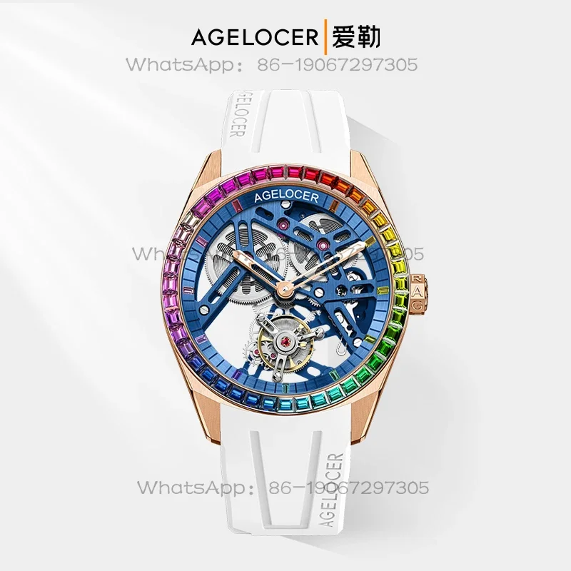 Reloj Mecánico de Alta Gama Aile AGELOCER Aigole Original Rainbow Circle Tourbillon, Regalo para Novio