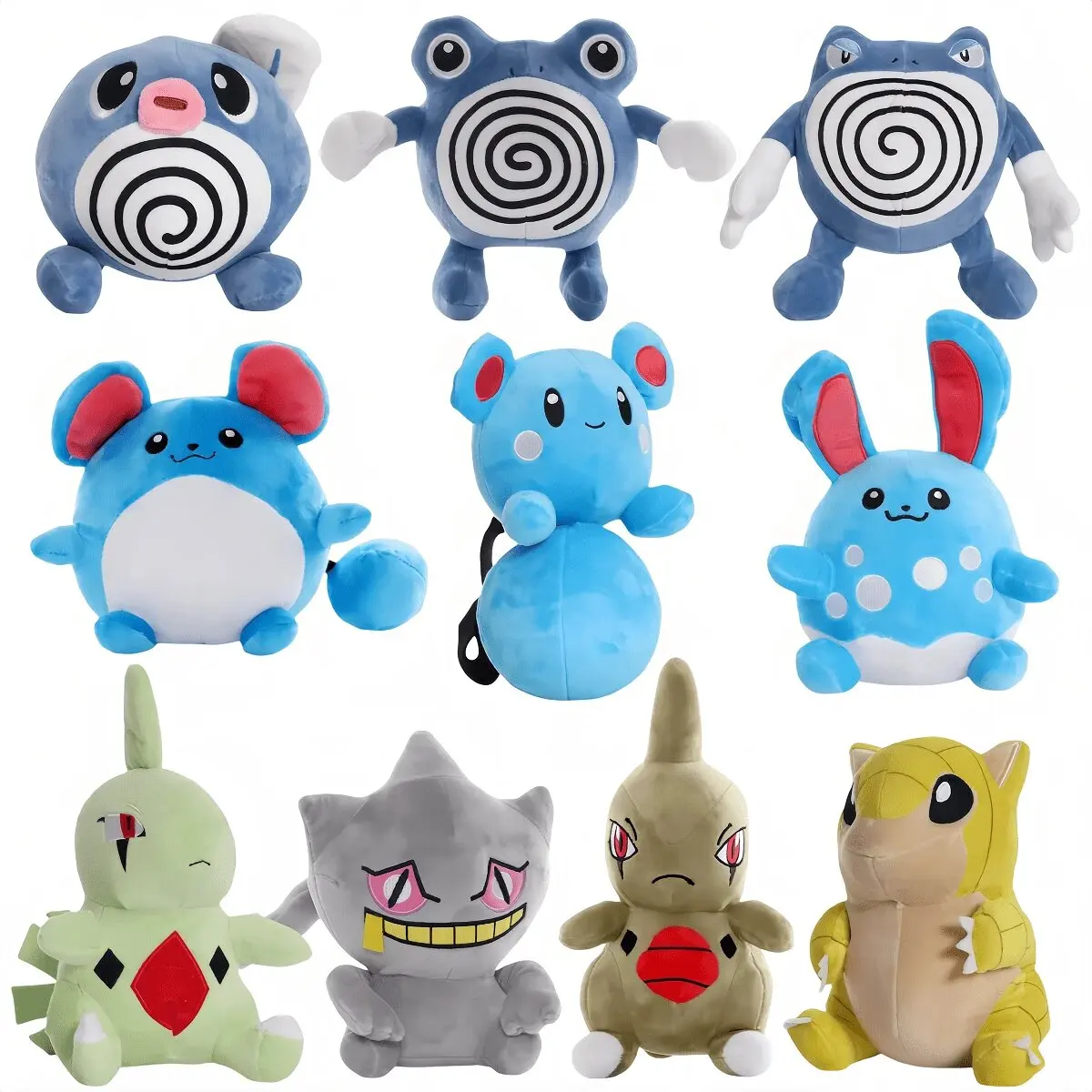 Pokemon juguetes de peluche Marill Azumarill Sandshrew Azurill Poliwhirl Poliwag Larvitar Tyranitar Banette Anime regalos de muñecas para niños