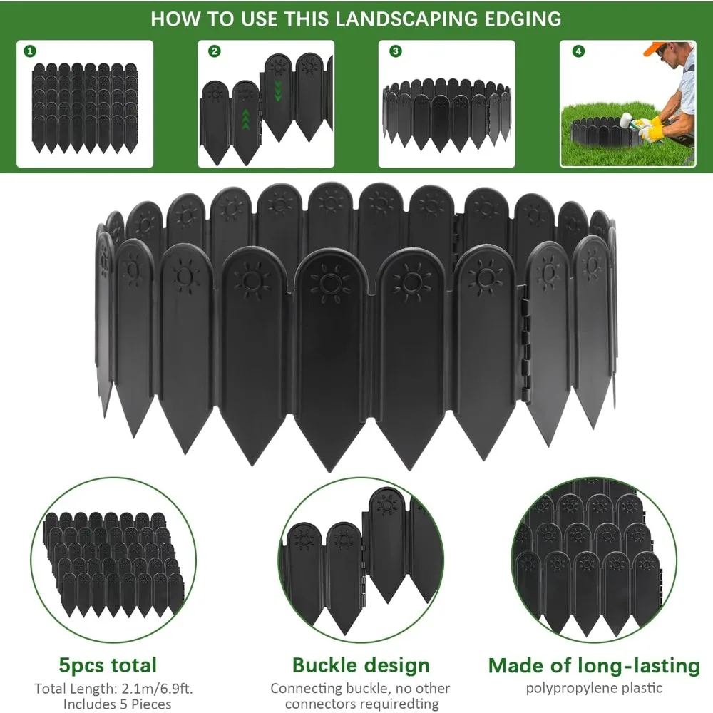 Tall Black Outdoor Garden Fence Border with Stake Lightweight Decorative Edging for Flower Bed Yard Lawn