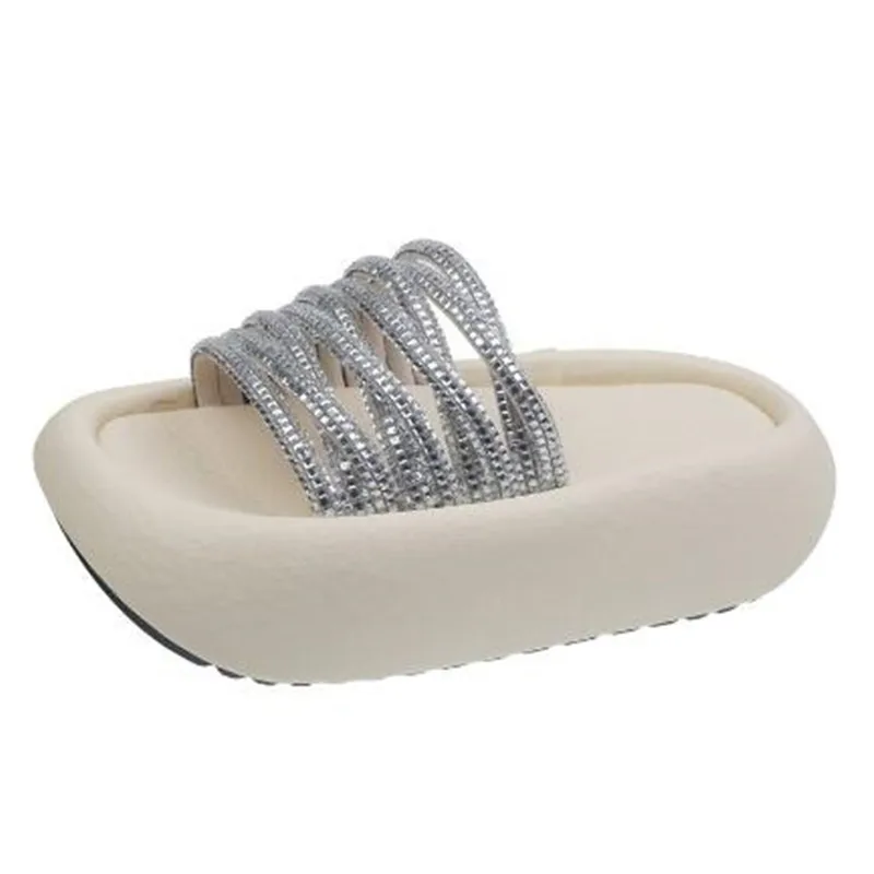 شباشب عالية الجودة بنعل سميك مفتوح من الأمام مرصعة بأحجار الراين عصرية متعددة الاستخدامات مريحة ومضادة للانزلاق شباشب نسائية عصرية #5